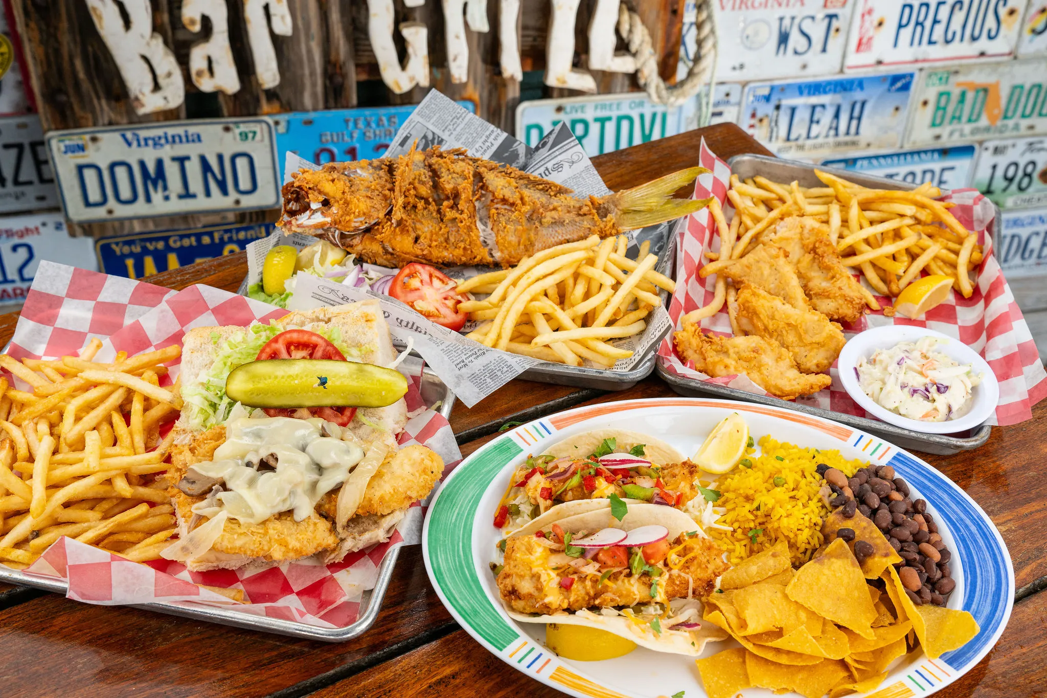 A spread of some of our dishes including tacos & hogfish