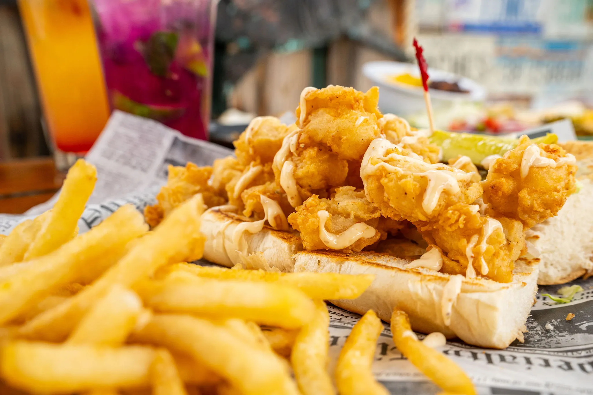 Fried fish sandwich with fries